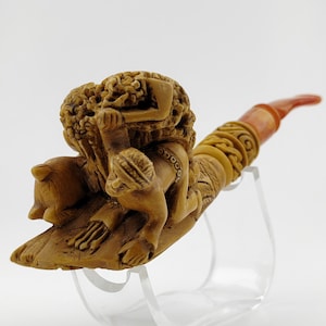 American Indian Warrior Chief Hunting Goat  Meerschaum Pipe,Block Meerschaum,Unique Meerschaum Pipes,With Case,Pfeife