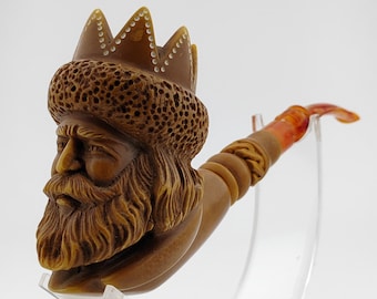King Meerschaum Pipe,Block Meerschaum Pipe,Unique Meerschaum Pipes,With Case