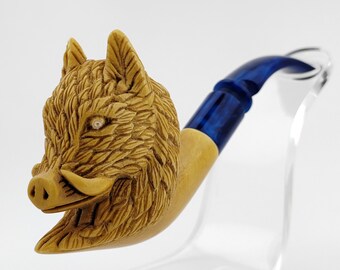 Wild Boar Meerschaum Pipe,Block Meerschaum,Unique Meerschaum Pipes,With Case