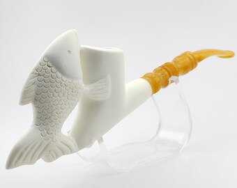 Fish Meerschaum Pipe,Block Meerschaum,Unique Meerschaum Pipes,With Case,Pfeife,Pisces