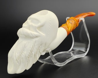 Bearded Skull Meerschaum Pipe,Block Meerschaum,Unique Meerschaum Pipes,With Case