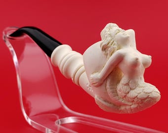 Mermaid Meerschaum Pipe,Block Meerschaum Pipe,Unique Meerschaum Pipes,With Case,Naked Lady,Naked Mermaid,Nude Lady