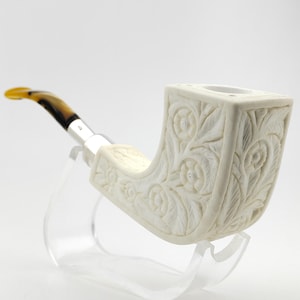 Floral Horn Silver Spigot Meerschaum Pipe,Block Meerschaum,Unique Meerschaum Pipes,With Case