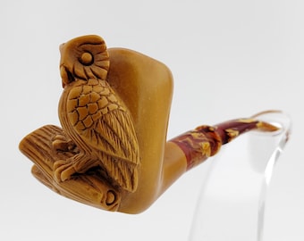 Owl Meerschaum Pipe,Block Meerschaum Pipe,Unique Meerschaum Pipes,With Case,Birthday Gift,Christmas Gift