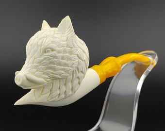 Wild Boar Meerschaum Pipe,Block Meerschaum,Unique Meerschaum Pipes,With Case