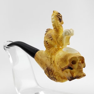 Skull and Dragon Meerschaum Pipe,Block Meerschaum,Unique Meerschaum Pipes,With Case