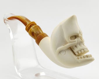 Moon Skull Meerschaum Pipe,Block Meerschaum,Unique Meerschaum Pipes,With Case