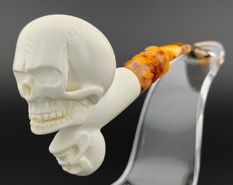 Skull Meerschaum Pipe,Block Meerschaum,Unique Meerschaum Pipes,With Case,Christmas Gift,Birthday Gift,New Year Gift,Gift for him