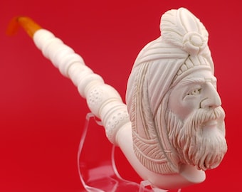 King Sultan Meerschaum  Pipe,Ottoman Sultan Pipe, Block Meerschaum Pipe,Unique Meerschaum Pipes,With Case