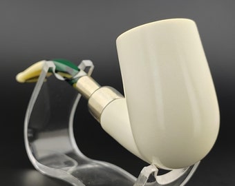 Classic Smooth Silver Spigot Meerschaum Pipe,Block Meerschaum,Unique Meerschaum Pipes,With Case