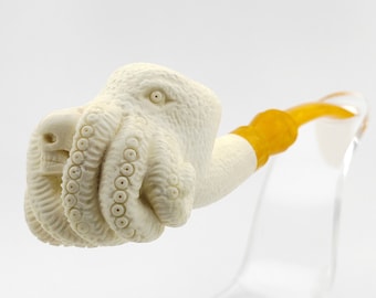 Octopus Skull Meerschaum Pipe,Block Meerschaum,Unique Meerschaum Pipes,With Case