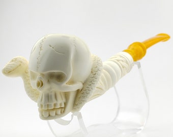 Snake Skull Meerschaum Pipe,Block Meerschaum,Unique Meerschaum Pipes,With Case