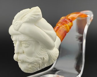King Sultan Meerschaum  Pipe,Block Meerschaum Pipe,Unique Meerschaum Pipes,With Case