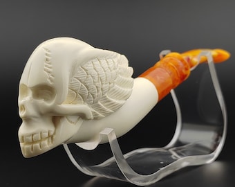 Skull Meerschaum Pipe,Block Meerschaum,Unique Meerschaum Pipes,With Case
