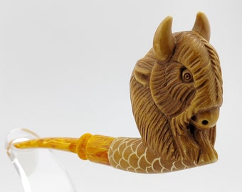 Buffalo Meerschaum Pipe,Block Meerschaum,Unique Meerschaum Pipes,With Case