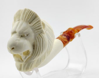 Lion Meerschaum Pipe,Block Meerschaum,Unique Meerschaum Pipes,With Case
