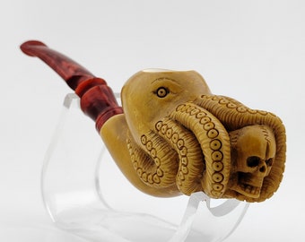 Octopus Skull Meerschaum Pipe,Block Meerschaum,Unique Meerschaum Pipes,With Case