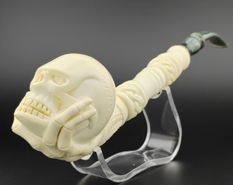 Skull Meerschaum Pipe,Block Meerschaum,Unique Meerschaum Pipes,With Case
