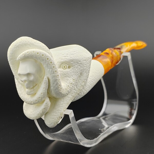 Octopus Skull Meerschaum Pipe,Block Meerschaum,Unique Meerschaum Pipes,With Case