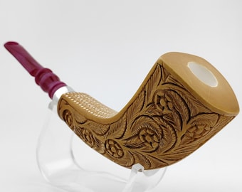 Floral Lattice Horn Meerschaum Pipe,Block Meerschaum, Unique Meerschaum Pipes,With Case,Birthday Gift,Christmas Gift