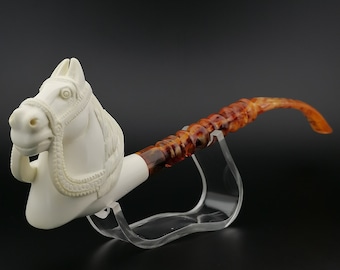 Mustang Horse Meerschaum Pipe,Block Meerschaum,Unique Meerschaum Pipes,With Case,Long Stem,10 inch Pipe,Birthday Gift,Gift for him