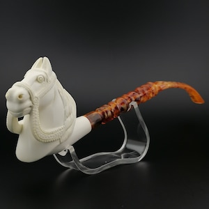 Mustang Horse Meerschaum Pipe,Block Meerschaum,Unique Meerschaum Pipes,With Case,Long Stem,10 inch Pipe,Birthday Gift,Gift for him