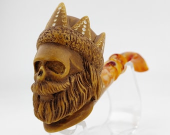 King Skull Meerschaum Pipe,Block Meerschaum,Unique Meerschaum Pipes,With Case