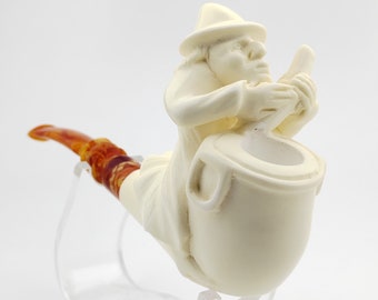 Wizard with Cauldron Meerschaum Pipe,Block Meerschaum,Unique Meerschaum Pipes,With Case