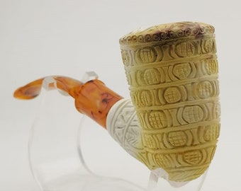 Colorful Embroidered Meerschaum Pipe,Block Meerschaum Pipe,Unique Meerschaum Pipes,With Case,Marbling Pattern