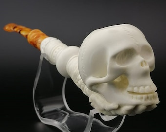 Skull Meerschaum Pipe,Block Meerschaum,Unique Meerschaum Pipes,With Case