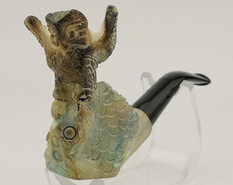 Owl Meerschaum Pipe,Marbling Pattern Pipe,Block Meerschaum Pipe,Unique Meerschaum Pipes,With Case