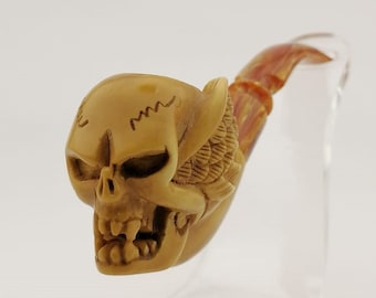 Devil Skull Meerschaum Pipe,Block Meerschaum,Unique Meerschaum Pipes,With Case