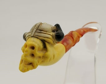 Viking Skull Meerschaum Cigarette Holder,Block Meerschaum,Unique Meerschaum Pipes,With Case
