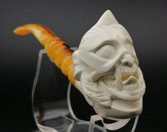 Devil Meerschaum Pipe,Block Meerschaum Pipe,Unique Meerschaum Pipes with Case