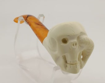 Skull Meerschaum Pipe,Block Meerschaum,Unique Meerschaum Pipes,With Case