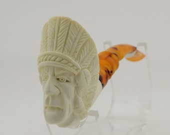 American Indian Warrior Chief Meerschaum Pipe,Block Meerschaum,Unique Meerschaum Pipes,With Case
