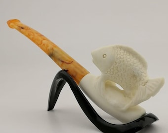Fish Meerschaum Cigarette Holder,Block Meerschaum,Unique Meerschaum Pipes,With Case