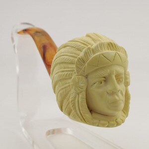 American Indian Warrior Chief Meerschaum Pipe,Block Meerschaum,Unique Meerschaum Pipes,With Case
