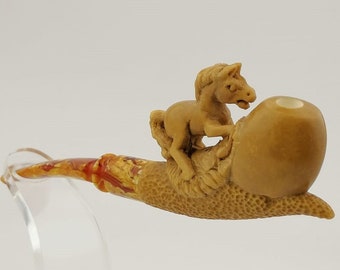 Mustang Horse Meerschaum Cigarette Holder,Block Meerschaum,Unique Meerschaum Pipes,With Case