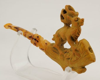 Reindeer Meerschaum Cigarette Holder,Block Meerschaum,Unique Meerschaum Pipes,With Case