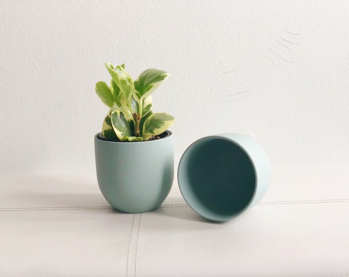 Pot circulaire en céramique bleu canard | petit cache-pot en céramique | poterie minimaliste | jardinage d'intérieur | Jardinière moderne en céramique