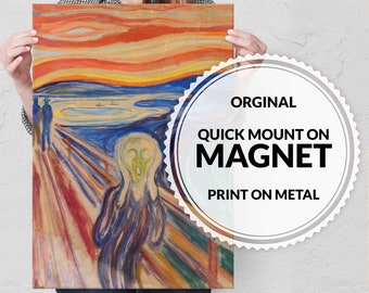 Steel Poster Edvard Munch - Magnet Mounted full Metal - Shore with red house - Starry night - The Scream - Train Smoke - The Haymakera
