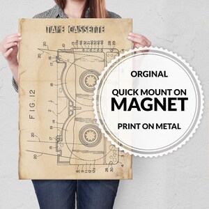 Affiche en acier - Brevet - Vieux papier - Vintage - Affiche entièrement métallique montée sur aimant - Art mural - Cadeau d’anniversaire - Instruments - Sport - Gaming
