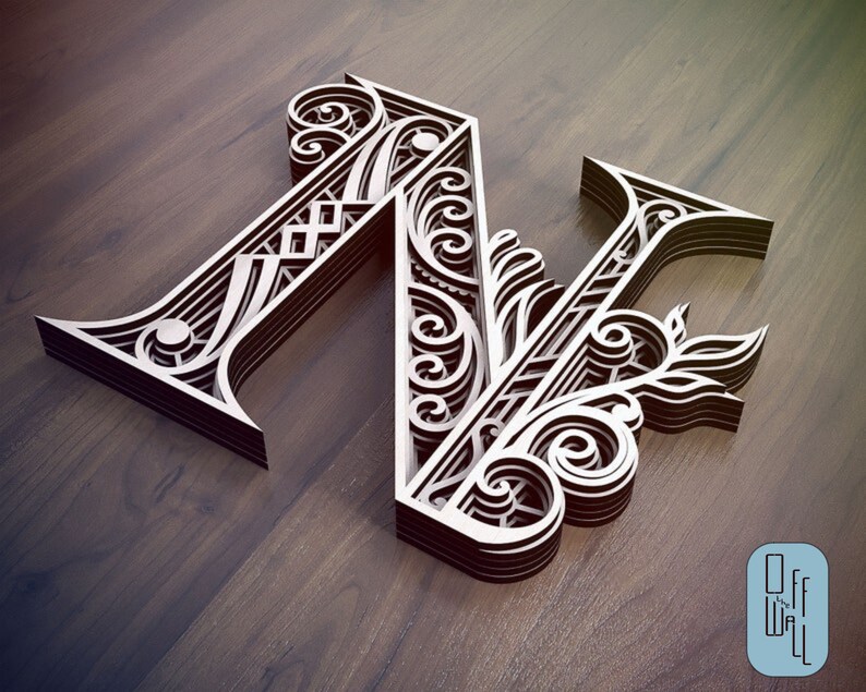 Layered Letter N, Laser Cut Letter, Wall Art Multilayer Letter, Numbers