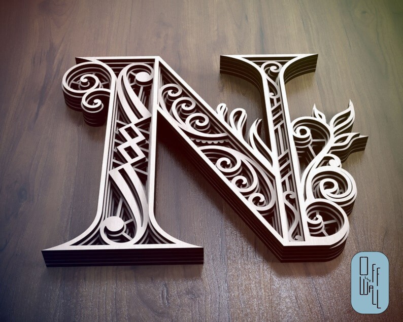 Layered Letter N, Laser Cut Letter, Wall Art Multilayer Letter, Numbers