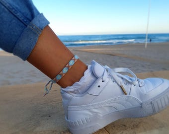 Surfer Strand Fußband geknüpft / Handmade Hippie Boho Festival Fußkettchen / geknüpftes Fußbändchen