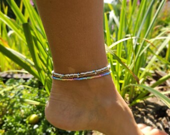 Mix & Match: Boho Surfer Strand Fußkettchen aus Rocailles Perlen