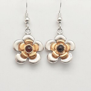 925 Sterling Silver, Vermeil, 18K gold plating, Rose dangle earrings, Floral, Friendship earrings, Semi precious Garnet, Romantic Gift,