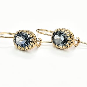 925 Sterling Silver earrings, Vermeil, bezel earrings, Back wire lock, women's earrings, Romantic Gift, Art Nouveau, Oval Aqua spinel.