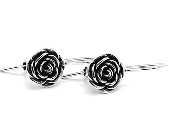 Orecchini a cerchio vintage in argento sterling 925 con fiore
